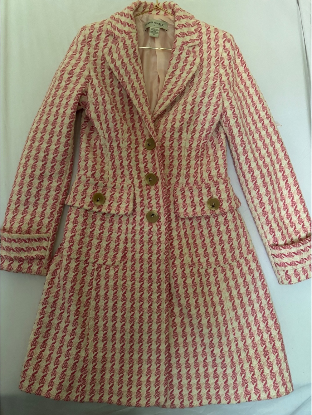 Banana Republic 100% Cotton Pink Textured Woven Mid-Length Coat Blazer Size XS